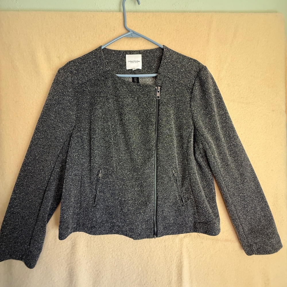 Catherine Malandrino XXL Runway Tweed Jacket Asymmetrical Zip Front‎ Career